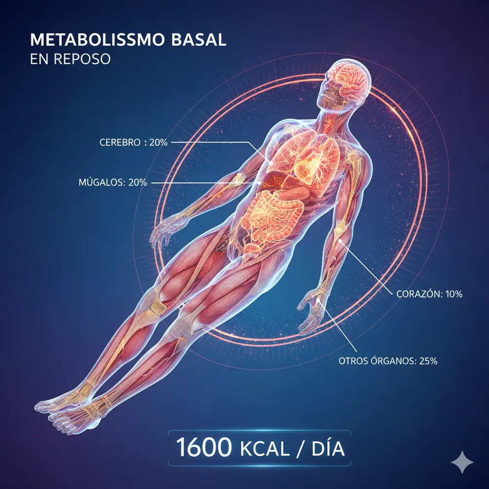 Ilustración del cuerpo humano mostrando el metabolismo basal en reposo-clinica de fitness